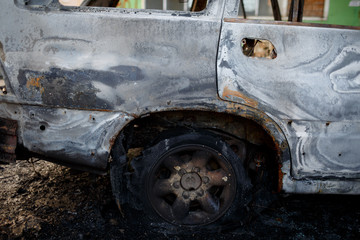 Fototapeta na wymiar Body burnt car was in the parking lot