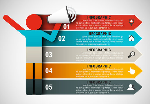 Pictogram and Megaphone Element Infographic with Grayscale Icon Set
