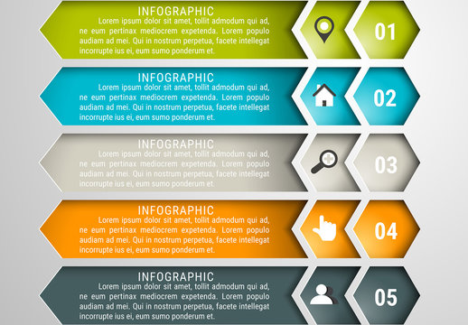 Hexagon and Arrow Infographic with Grayscale Icon Set 1