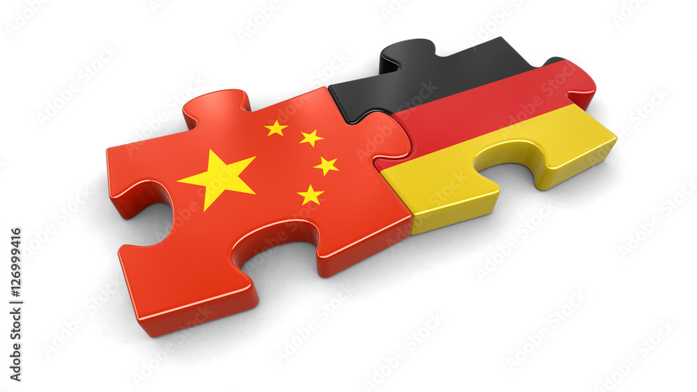 Poster china and german puzzle from flags. image with clipping path
