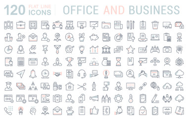 Fototapeta na wymiar Set Vector Flat Line Icons Office and Business