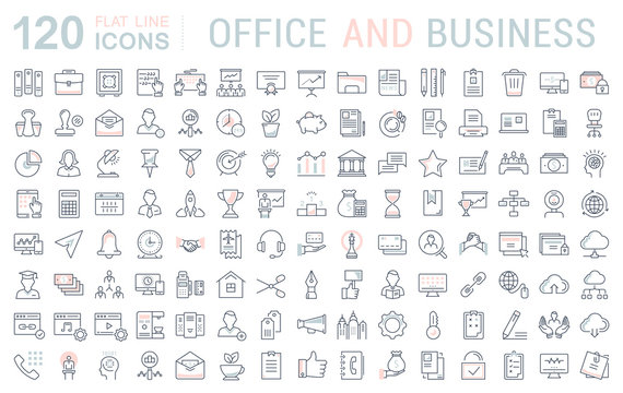 Set Vector Flat Line Icons Office and Business