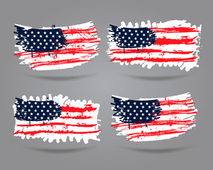 Vector image of american flag. An USA flag with a grunge texture. Can be used to cover, poster, banner, printing on T-shirt. The spots, splashes, strip. Abstract background.