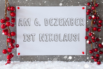 Fototapeta na wymiar Label, Snowflakes, Christmas Decoration, Nikolaus Means Nicholas Day