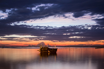 Thailand Harbor and Sea view on morning time before sunrise with