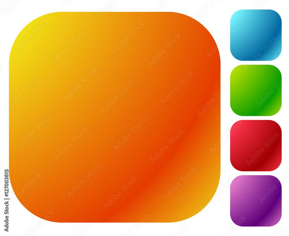 Poster button shapes, backgrounds in 5 bright glossy color