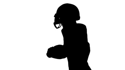Football player running with the ball and sports equipment. Silhouette
