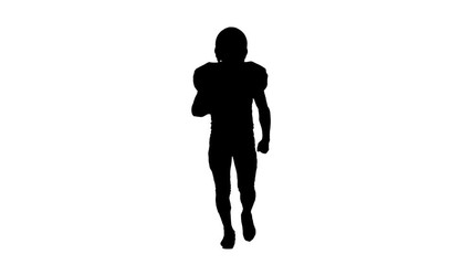 Athlete runs in spats, boots and helmet. Silhouette. White background