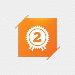 Second place award sign icon. Prize for winner symbol. Orange square label on pattern. Vector