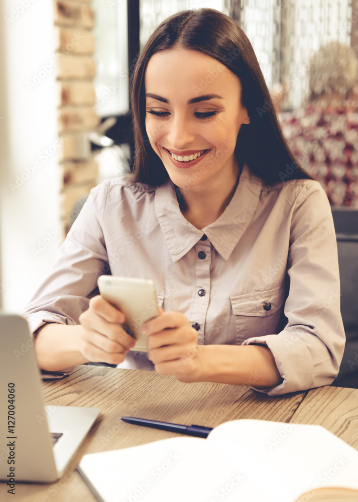 Poster young business woman working