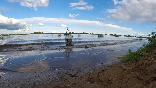 Fishing. Evening on the lake Ilmen . Fish tank