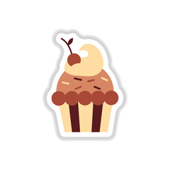 Vector illustration in paper sticker style cherry cupcake