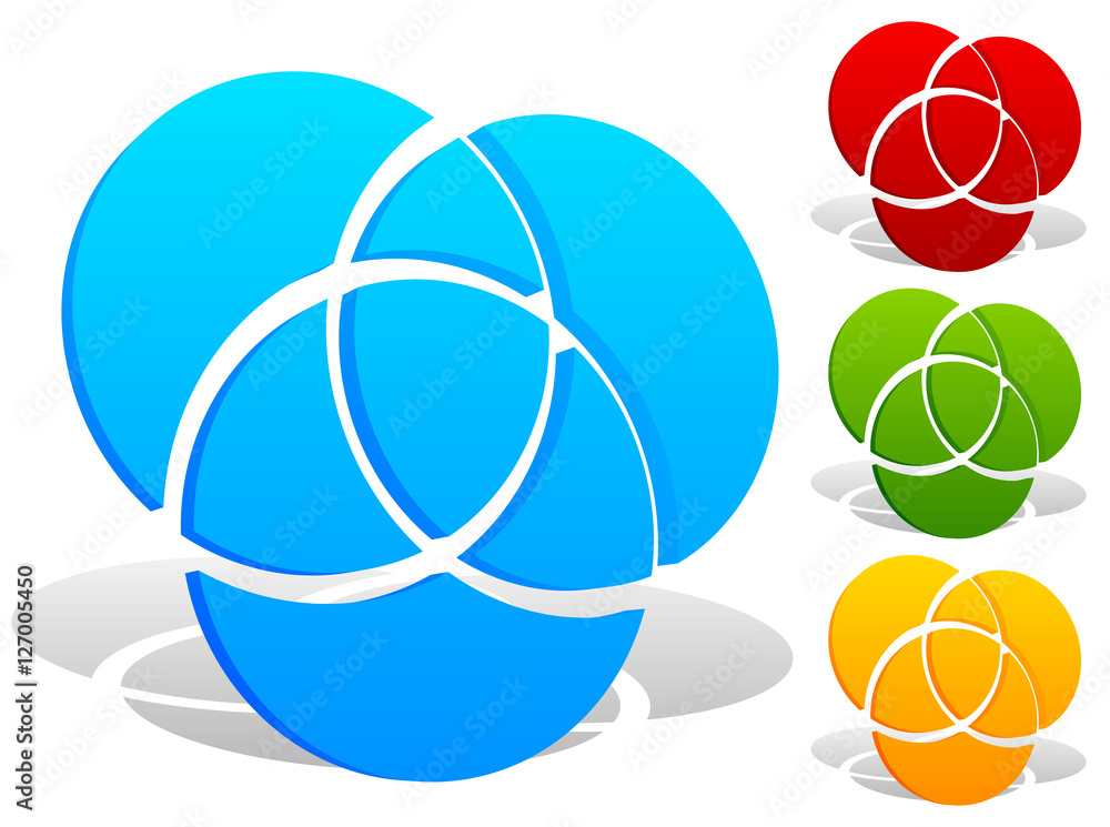 Poster overlapping circles icon - contour of 3 overlapping, intersectin