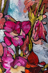 painting still life oil  texture, irises impressionism art, painted color image, backgrounds and...