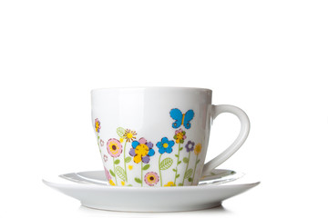 Set of colorful cups. Isolated on white background teapot and cup