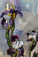 painting still life oil  texture, irises impressionism art, painted color image, backgrounds and...