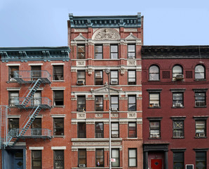 Manhattan Lower East Side apartment building with external fire ladders - 127006442