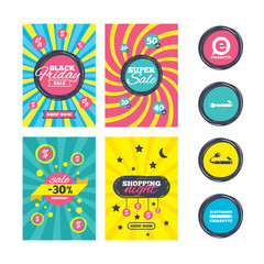 Naklejka premium Sale website banner templates. E-Cigarette with plug icons. Electronic smoking symbols. Speech bubble sign. Ads promotional material. Vector