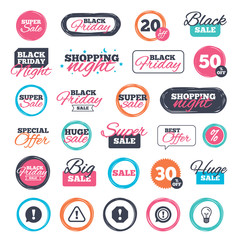 Naklejka premium Sale shopping stickers and banners. Attention icons. Exclamation speech bubble symbols. Caution signs. Website badges. Black friday. Vector