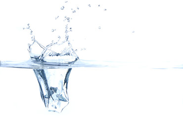 Ice Cube Splashing in Water, Isolated