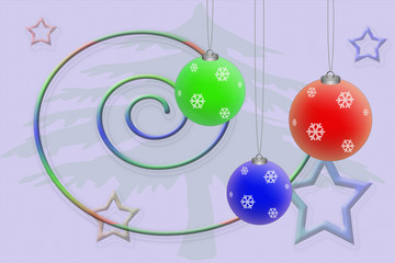 Christmas ornaments and colorful spiral illustration