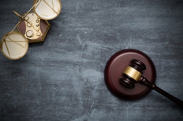 Gavel and scale top view