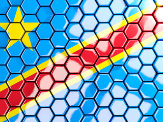 Flag of democratic republic of the congo, hexagon mosaic backgro