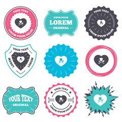 Obraz premium Label and badge templates. Chef hat sign icon. Love Cooking symbol. Cooks hat with fork and spoon. Retro style banners, emblems. Vector