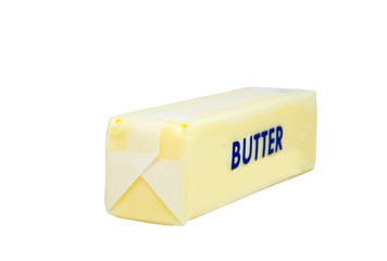 Side, top, and front view of stick of butter. Horizontal.