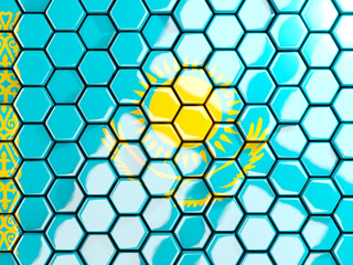Flag of kazakhstan, hexagon mosaic background