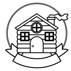 House and ribbon icon. Christmas season decoration and celebration theme. Isolated design. Vector illustration