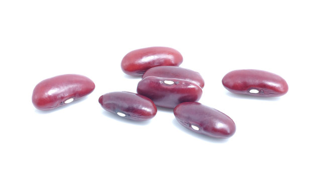 Closeup red beans on white background.