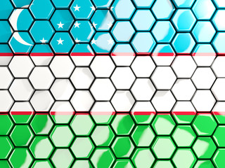 Flag of uzbekistan, hexagon mosaic background