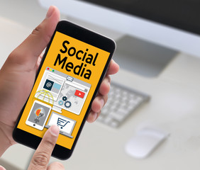 Social Media Connection  Communication Global people using mobil