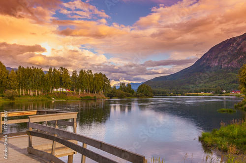 Beautiful Mountain Lake Sunset Norway Scandinavia Amazing