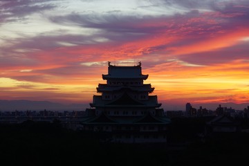 The Nagoya Castle at sunrise in Japan