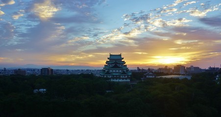 The Nagoya Castle at sunrise in Japan
