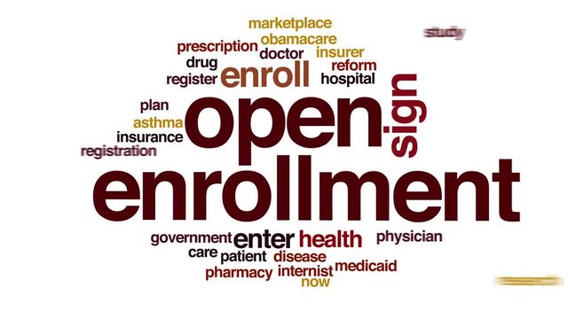 Open enrollment animated word cloud.