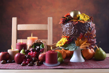 Thanksgiving Autumn Fall Theme Chocolate Cake