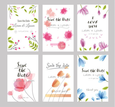 Hand drawn vector save the date set, watercolor invitation template with flower.vector illustration