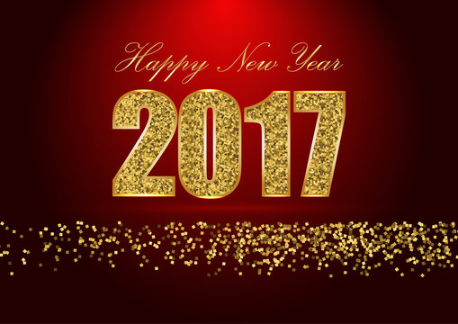 Happy new year 2017 Golden letter with Gold glitter texture