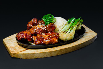 Grilled meat on wooden board
