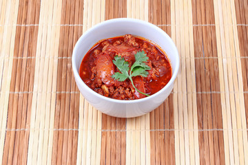 Spicy meat and tomato dip as Nam Prik Ong in Thai