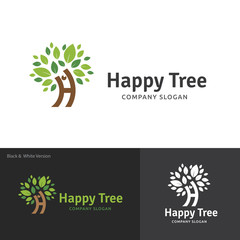 Happy Tree logo template, H letter logo with tree concept design.
