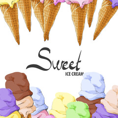 A lot of tasty ice cream on a white background