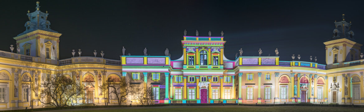 castle in wilanow in holiday illumination, Warsaw, Poland