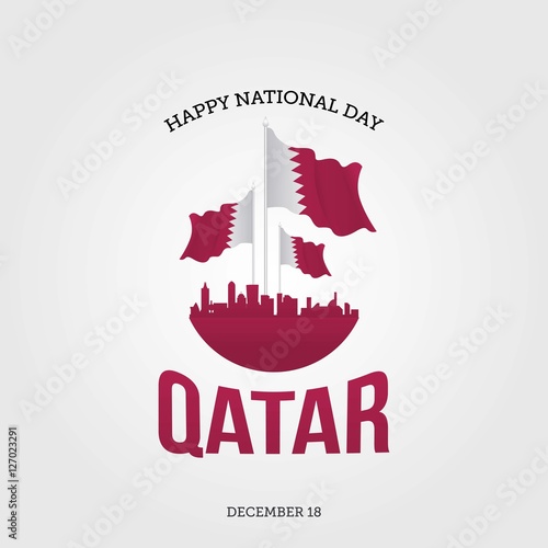 "Vector Illustration greeting card with Qatar Flag for National Day