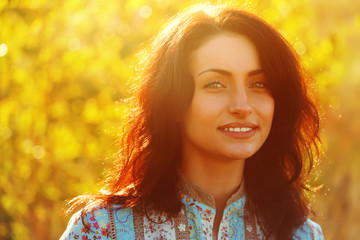 Naklejka premium Beauty Sunshine Girl Portrait.