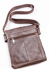 Small elegant red men's leather bag shoulder strap,Isolated.