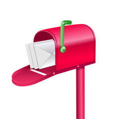 Outdoor red mailbox full of letters. Vector EPS10 isolated realistic illustration.
